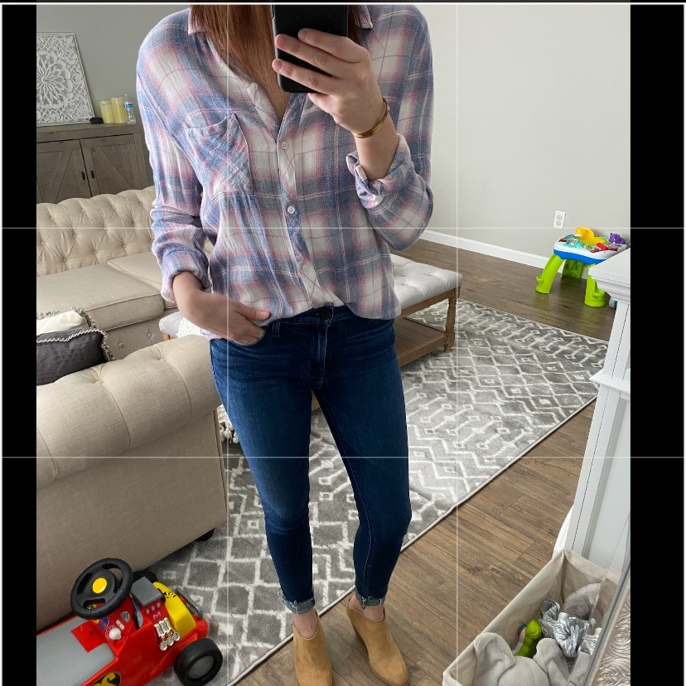 Rails pink white and light blue flannel